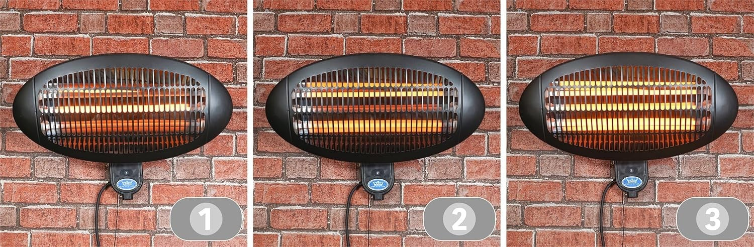 Outdoor Electric Patio Heater 2kW Wall Mounted 3 Heat Settings Safe & Efficient