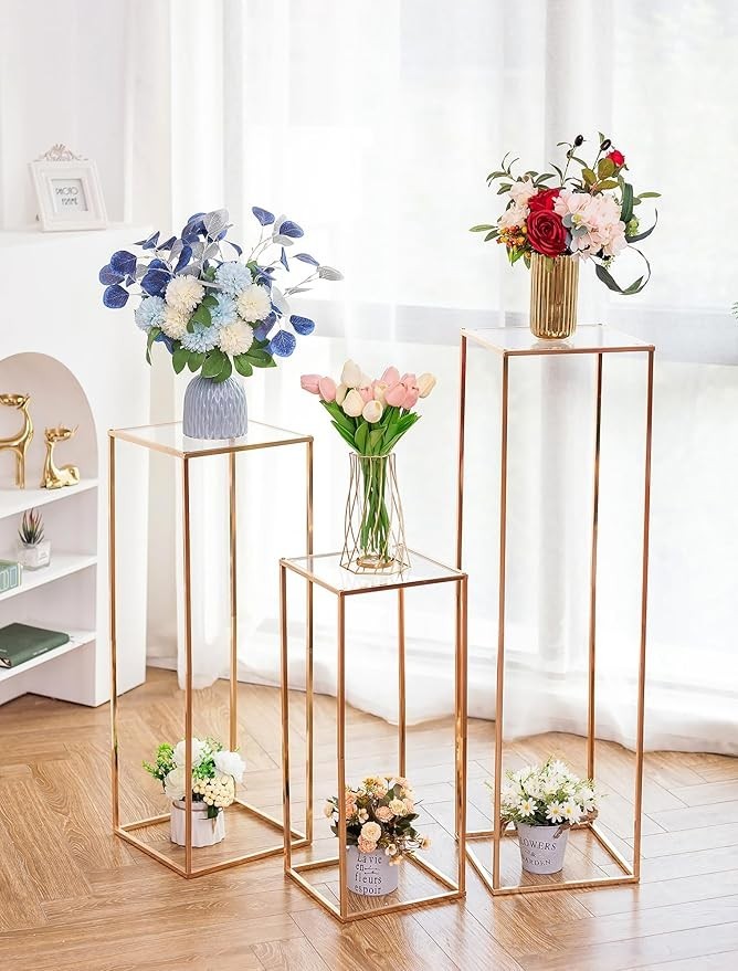 3 Pcs Gold Metal Flower Stands Set 60/80/100cm Wedding Party Display Columns