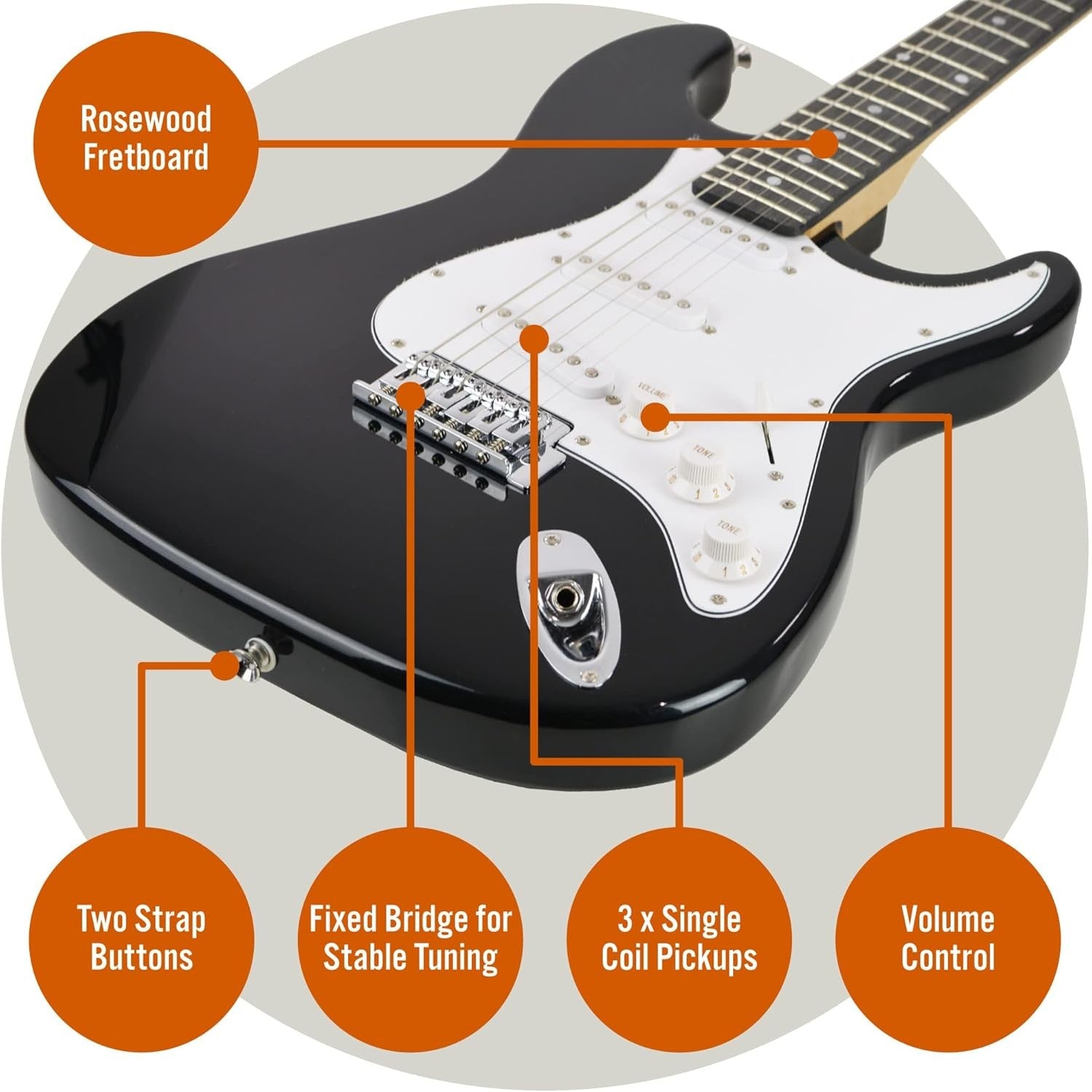 Full Size 4/4 Electric Guitar Starter Kit Amp Bag Black