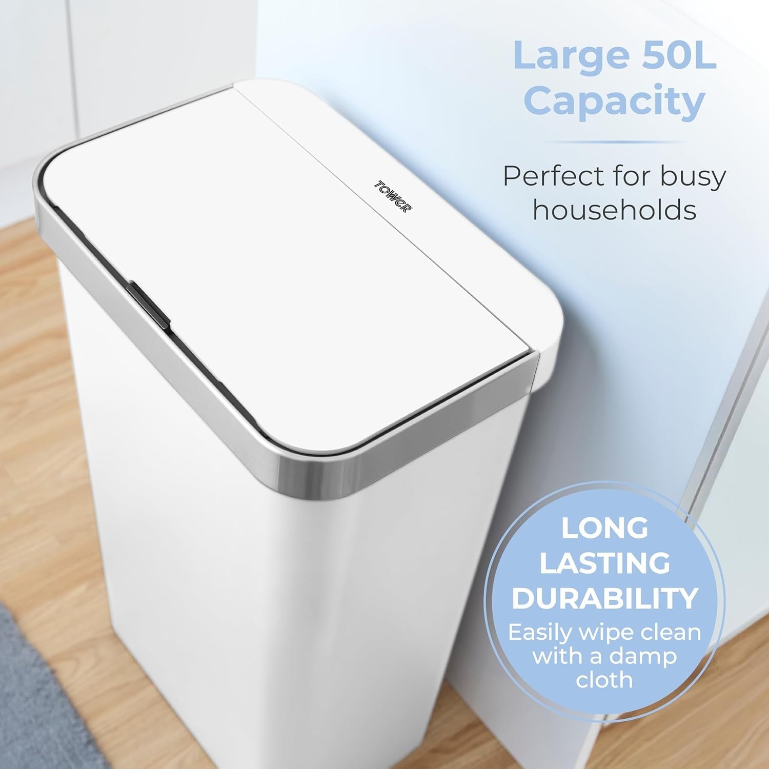 50L Automatic Sensor Kitchen Bin Rectangular Touchless White