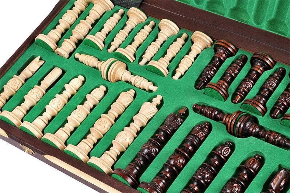 Extra Large 58cm Hand-Carved Wooden Chess Set | Luxury Sculpted Pieces | Foldabl