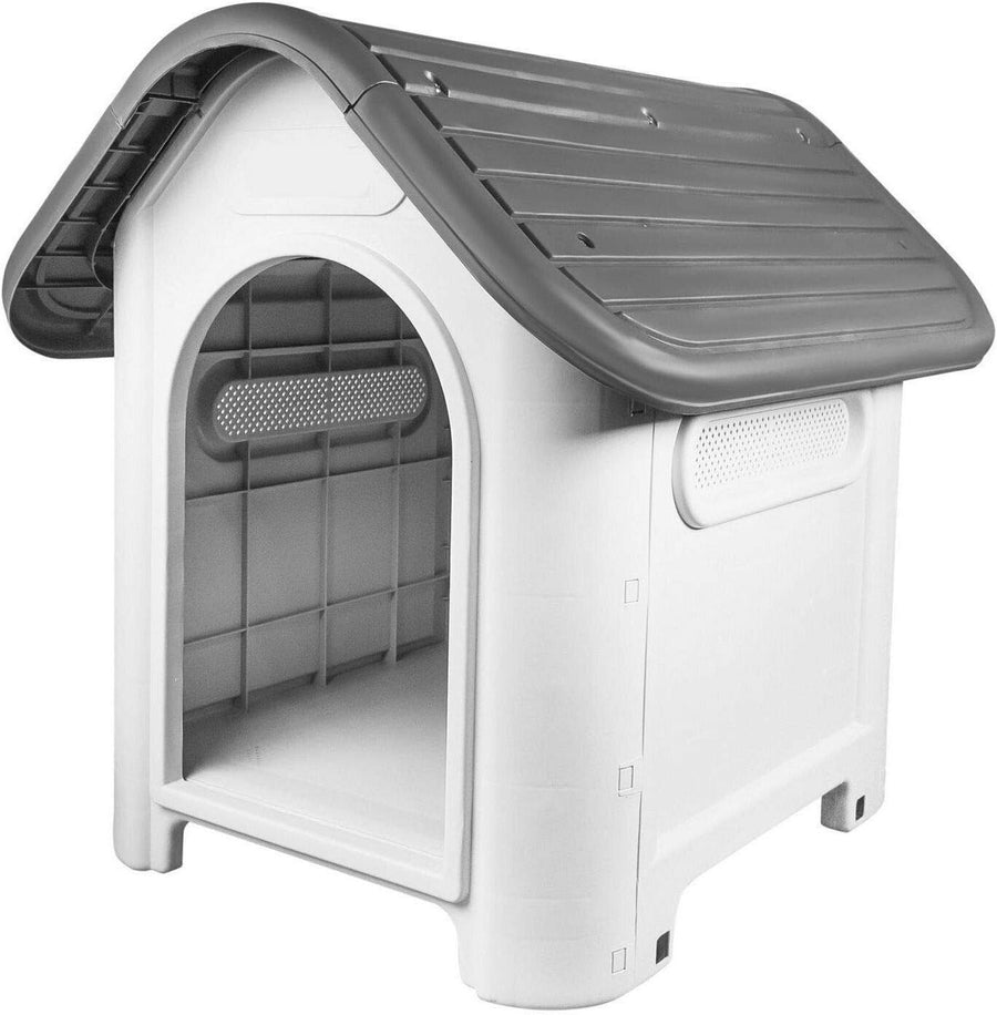 Weatherproof Plastic Dog Cat Kennel House Indoor Outdoor Pet Shelter Grey