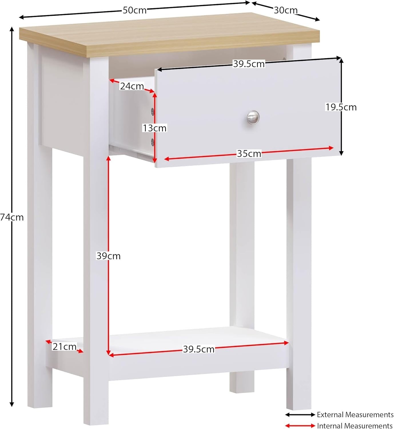 Compact 1-Drawer Console Table Hallway Shelf, White & Oak, Stylish Storage