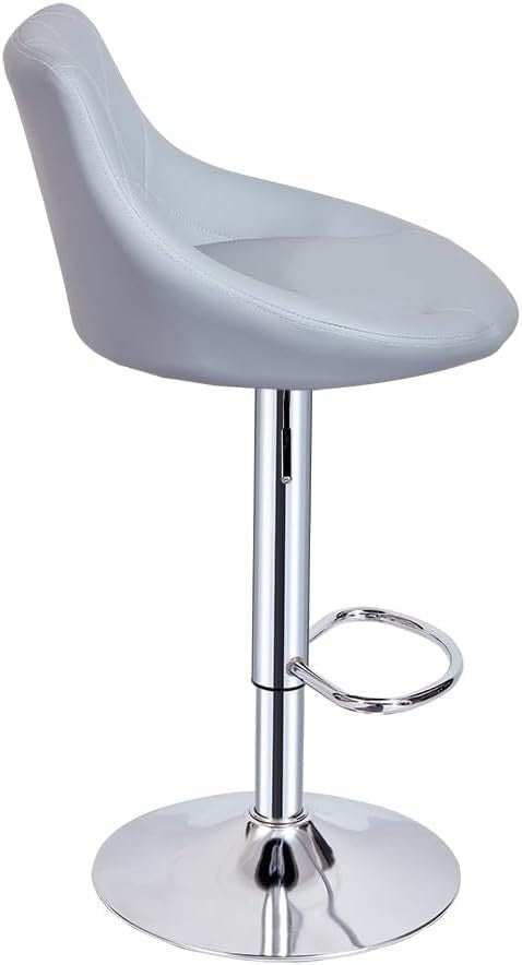 Grey Faux Leather Bar Stool Adjustable Swivel Mid Back Pub Chair