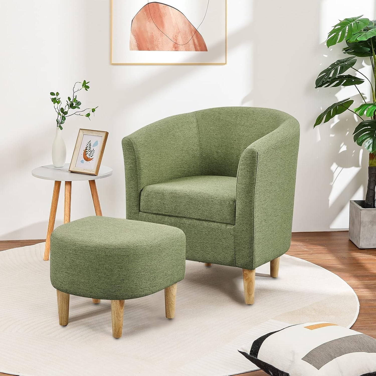 Snuggle Boucle Armchair with Footstool Lounge Tub Chair Sofa Green