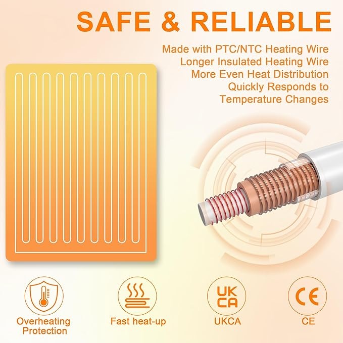 Electric Heated Blanket 150x200cm Flannel Throw 12H Timer 6 Heat Levels