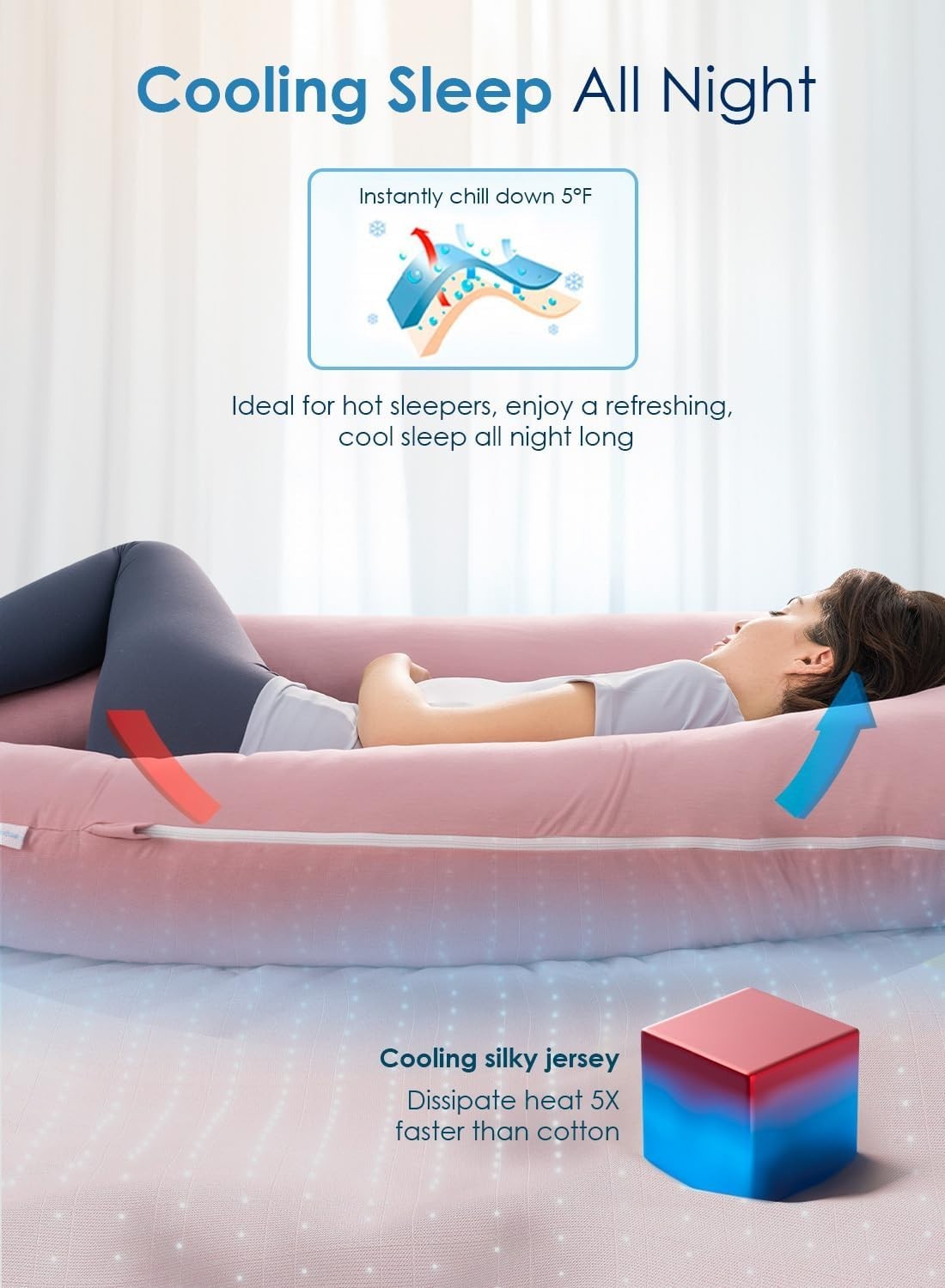 U Shaped Pregnancy Pillow Full Body Support Cooling Maternity Sleep Pillow
