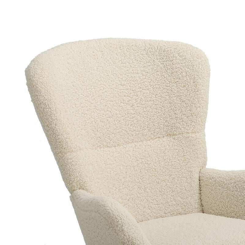 Beige Sherpa Rocking Chair High Back Seat with Arms & Wood Runners