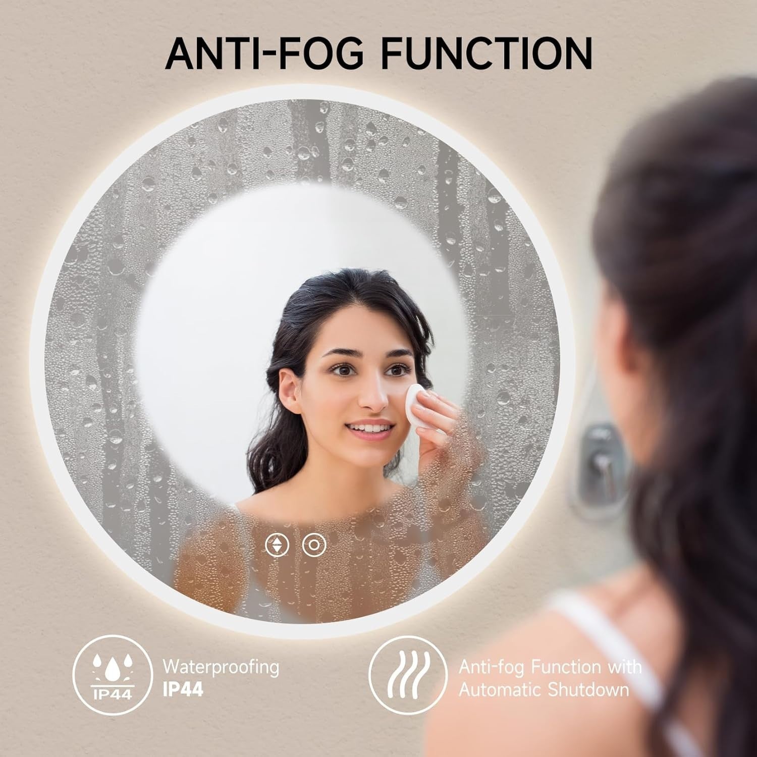 LED Light Up Vanity Mirror with Demister Anti-Fog Round Bathroom Wall-Mount, 70x