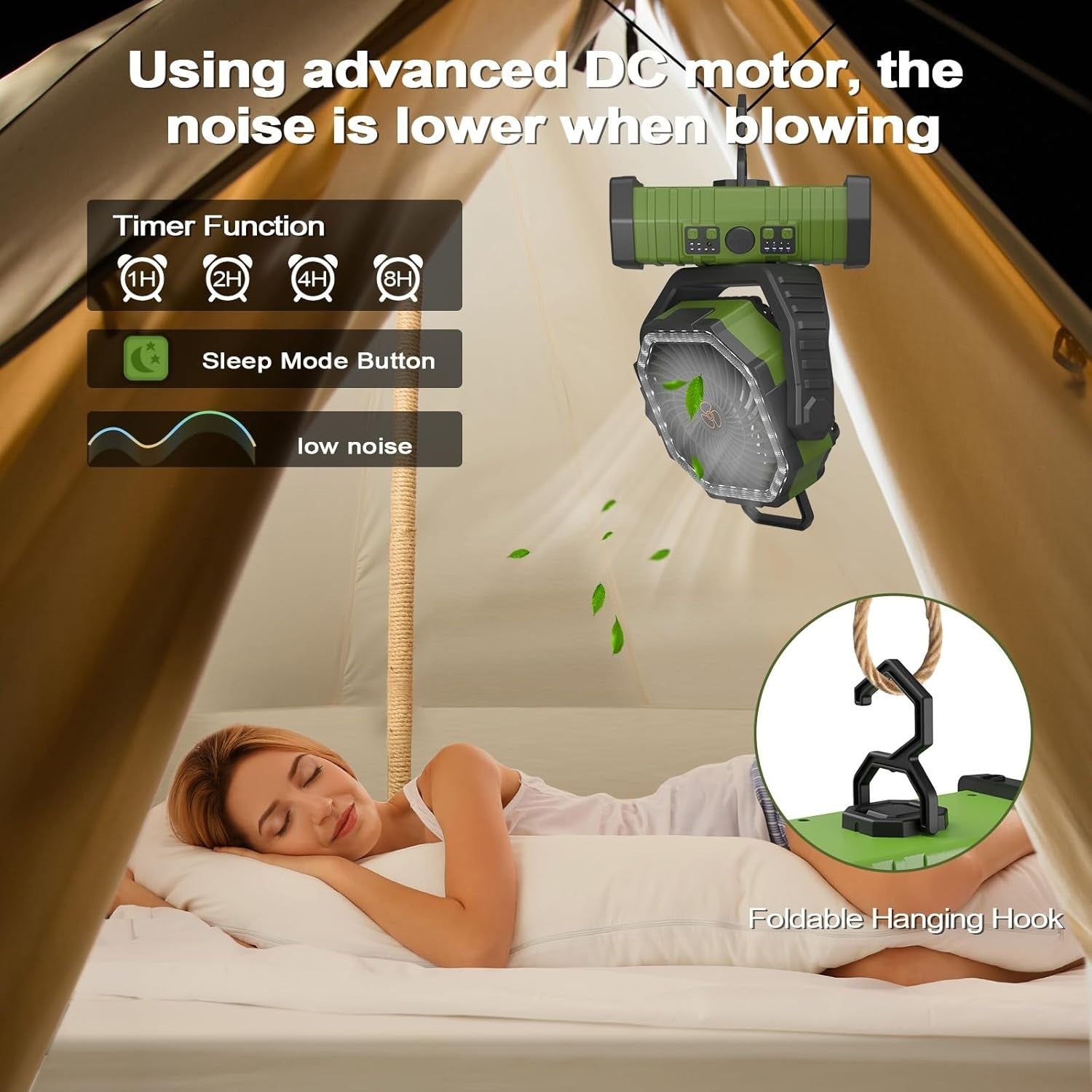 Rechargeable Camping Fan 20000mAh LED Light 4-Speed Portable Cooling USB Remote