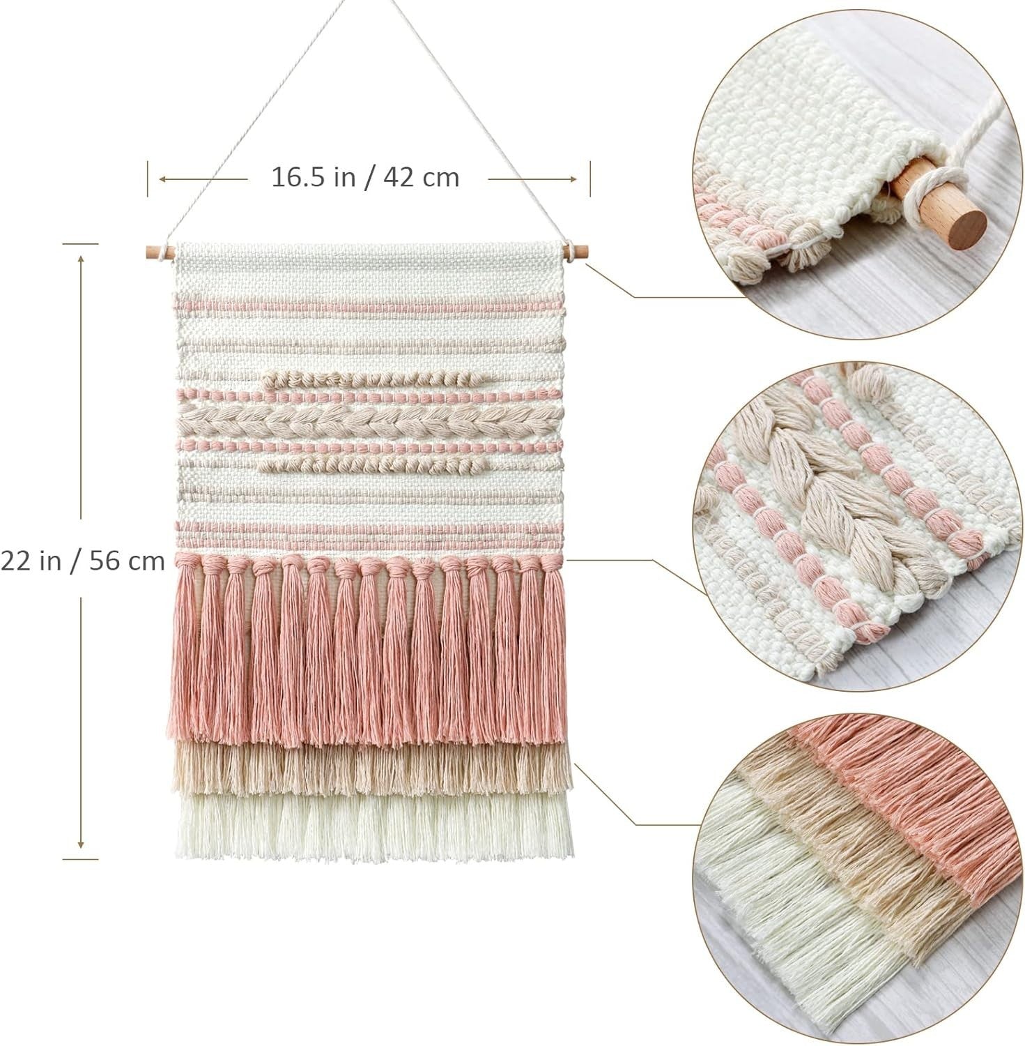 Boho Macrame Wall Hanging 16.5"x22" Geometric Tapestry Decor