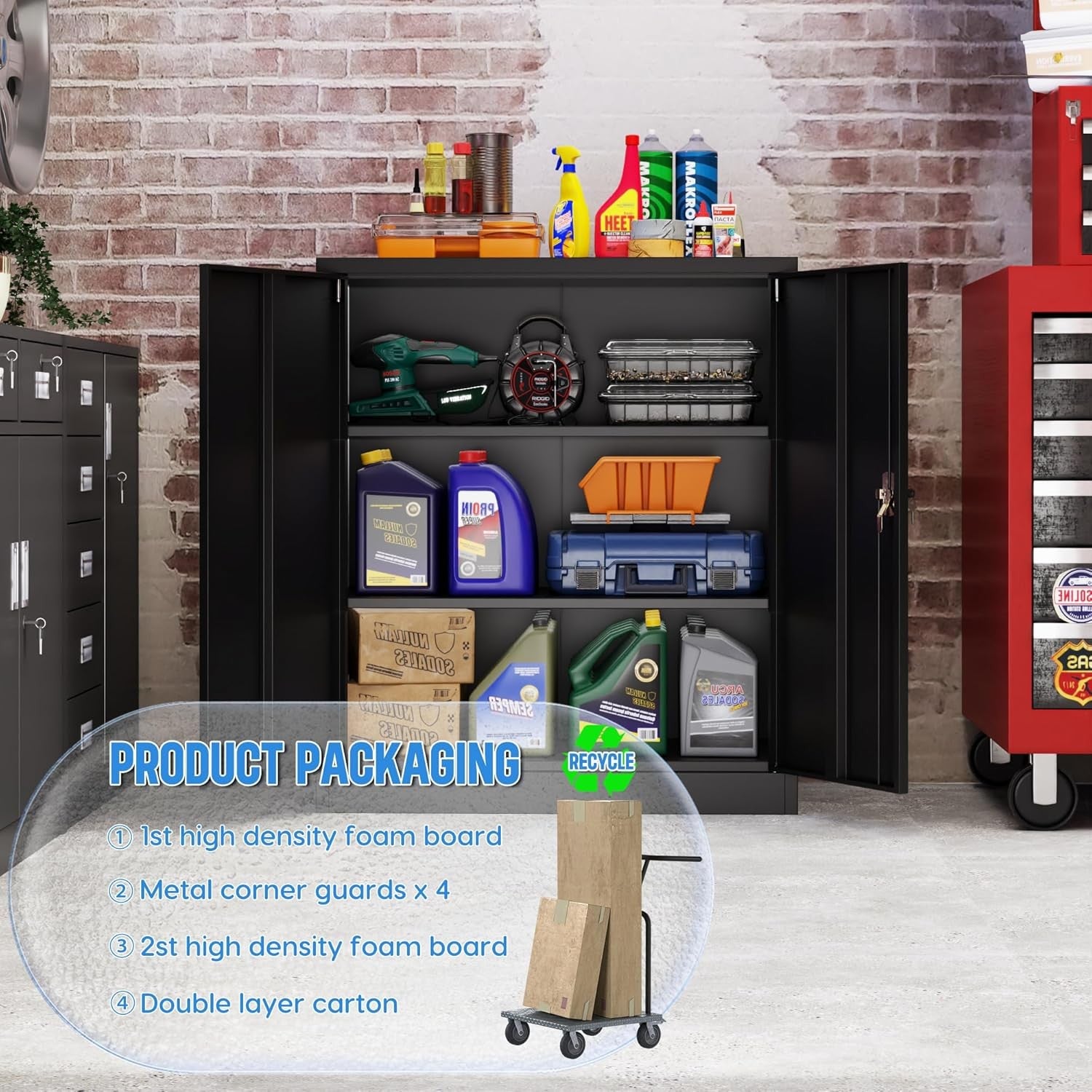 Metal Storage Cabinet with Locking Doors Adjustable Shelves Home Office Cupboard