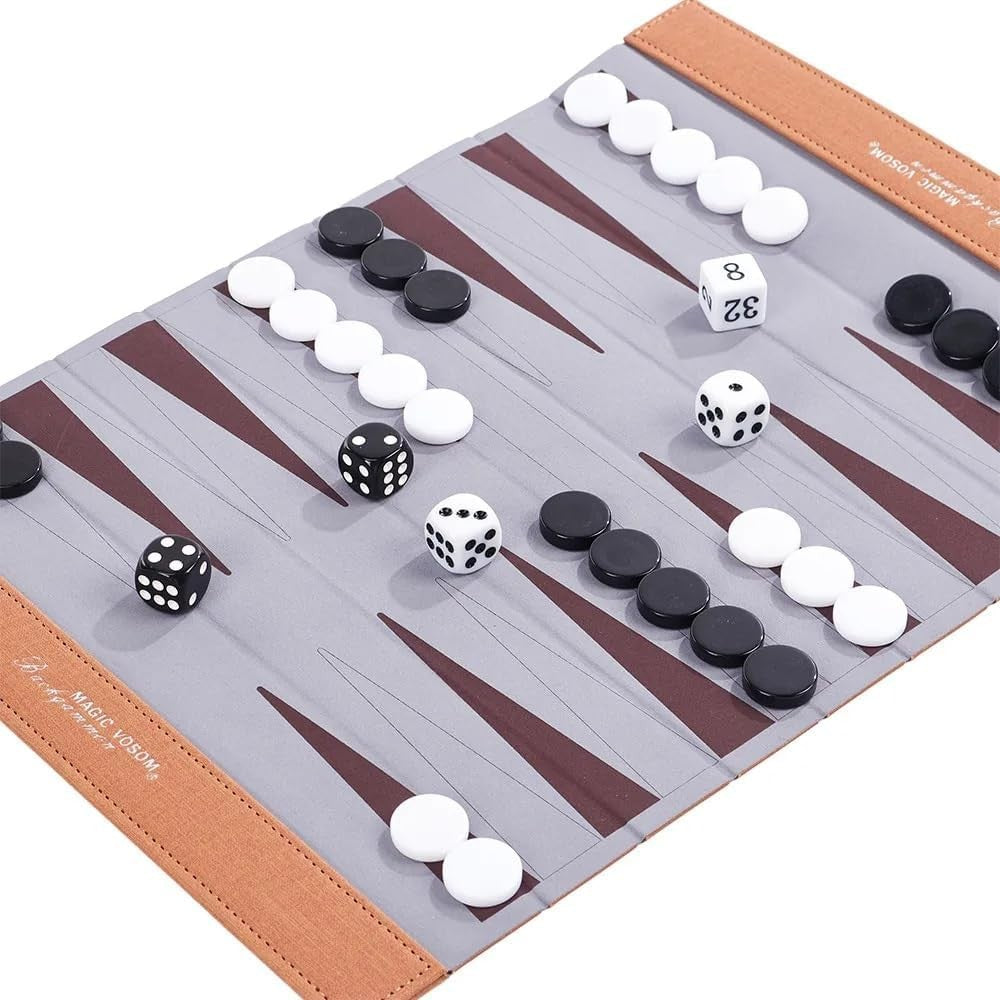 Travel Backgammon Set Foldable Board Chess Checkers Portable Game for Adults
