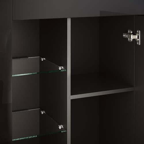 Black Gloss LED Sideboard Cabinet with Central Door & Shelves Modern TV Storage
