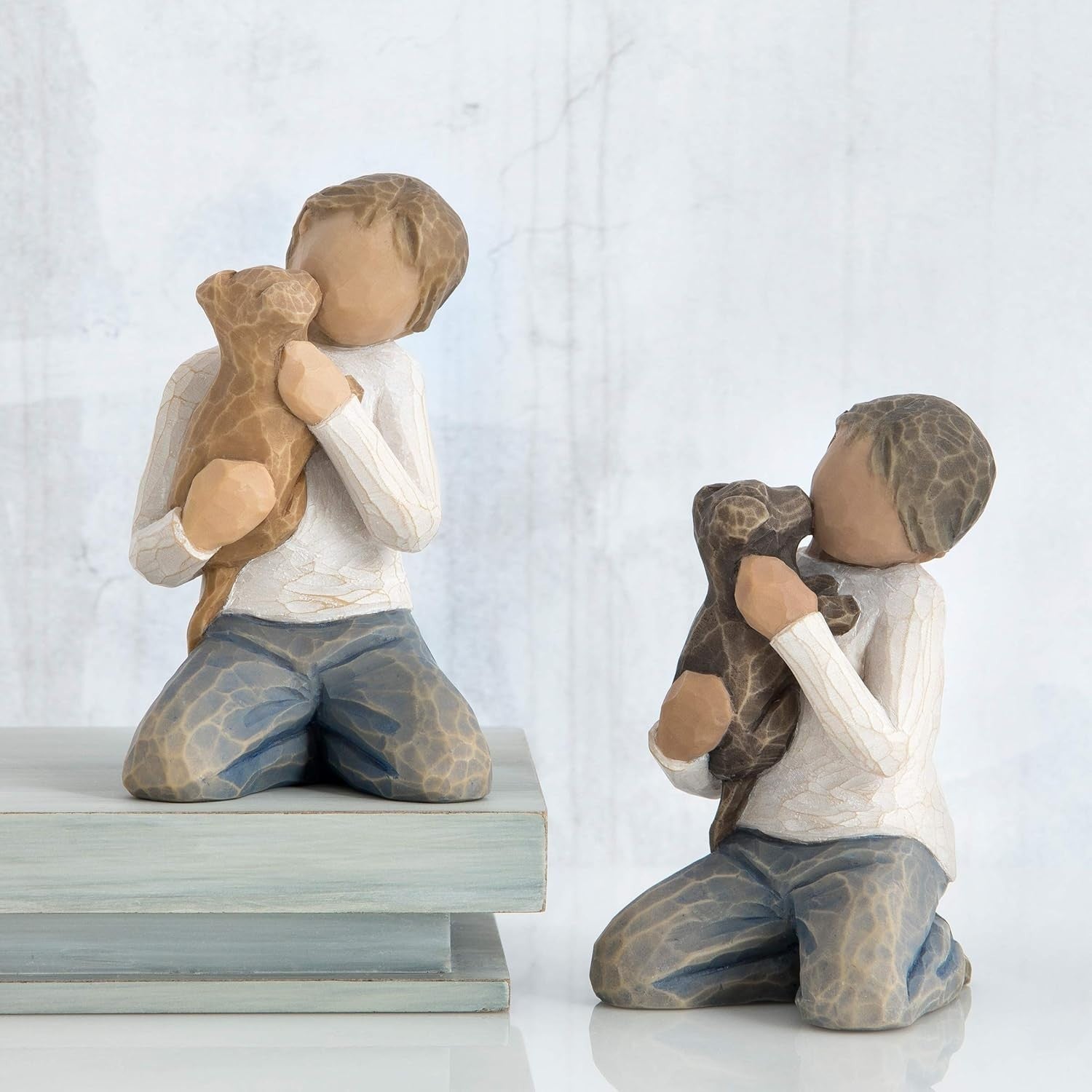 Kindness Boy Figurine Gift Resin Ornament | Loving Child & Puppy Sculpture