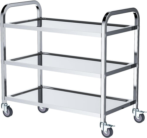 3 Tier Stainless Steel Kitchen Utility Cart Heavy Duty Serving Trolley Wheels
