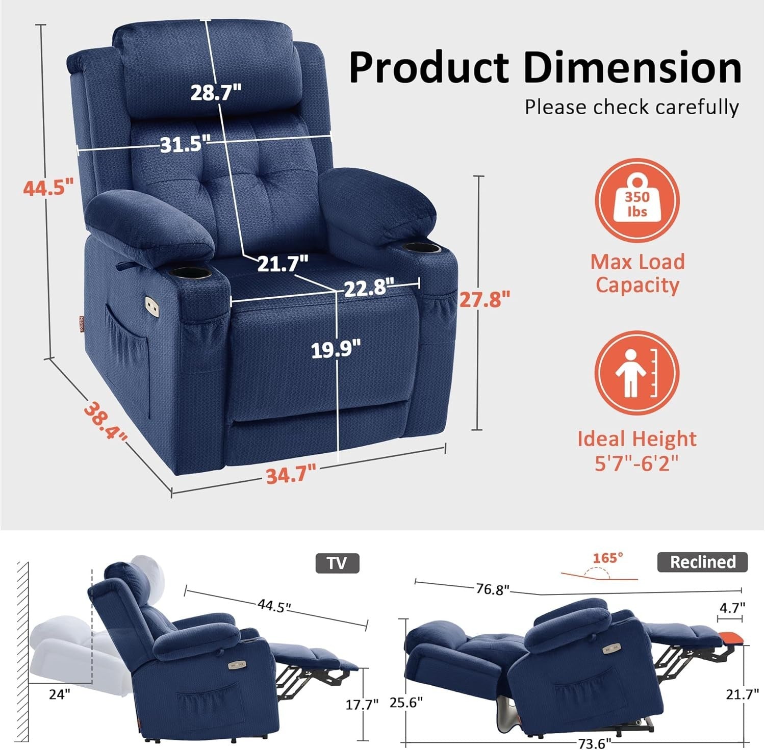3 Motor Lift Recliner Chair Elderly Riser Heat Massage Headrest Medium