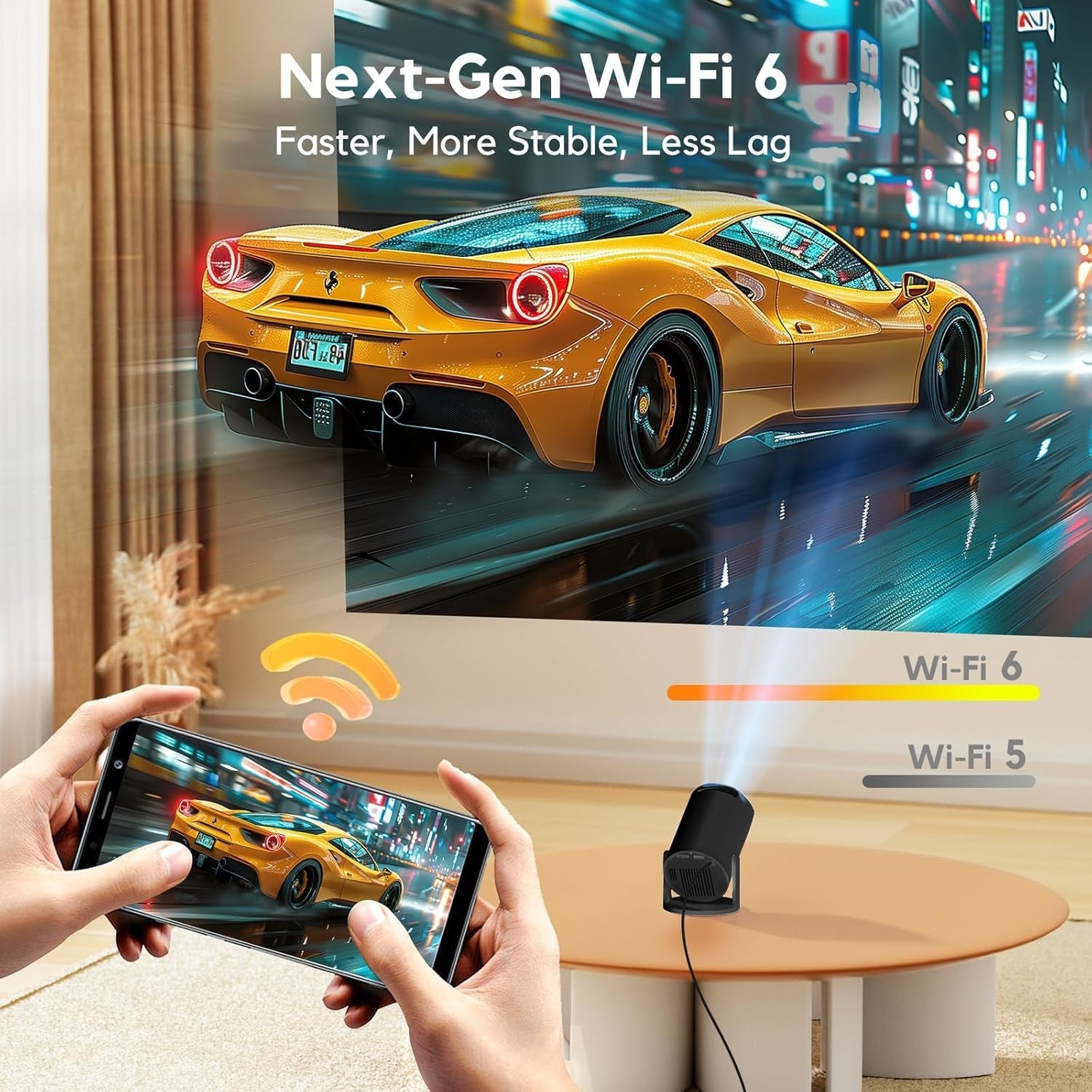 Portable Android Projector WiFi6 Bluetooth 18000L 1080P Ceiling Ready
