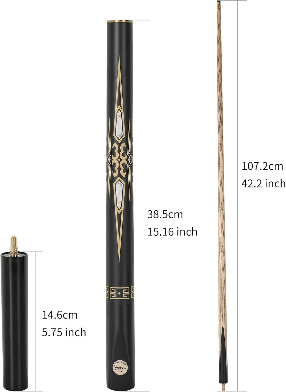 57in Handmade Snooker Cue 18oz Ash Wood 9.5mm Tip with Extension