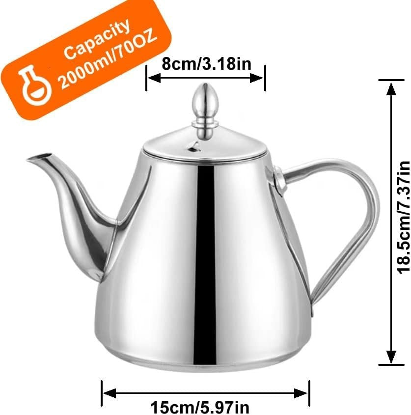 Stainless Steel Teapot 2L Tea Coffee Server Easy Pour Drip Free Pot