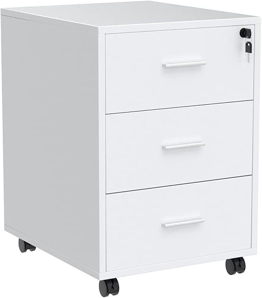 Lockable Rolling 3 Drawer File Cabinet Under Desk Printer Storage