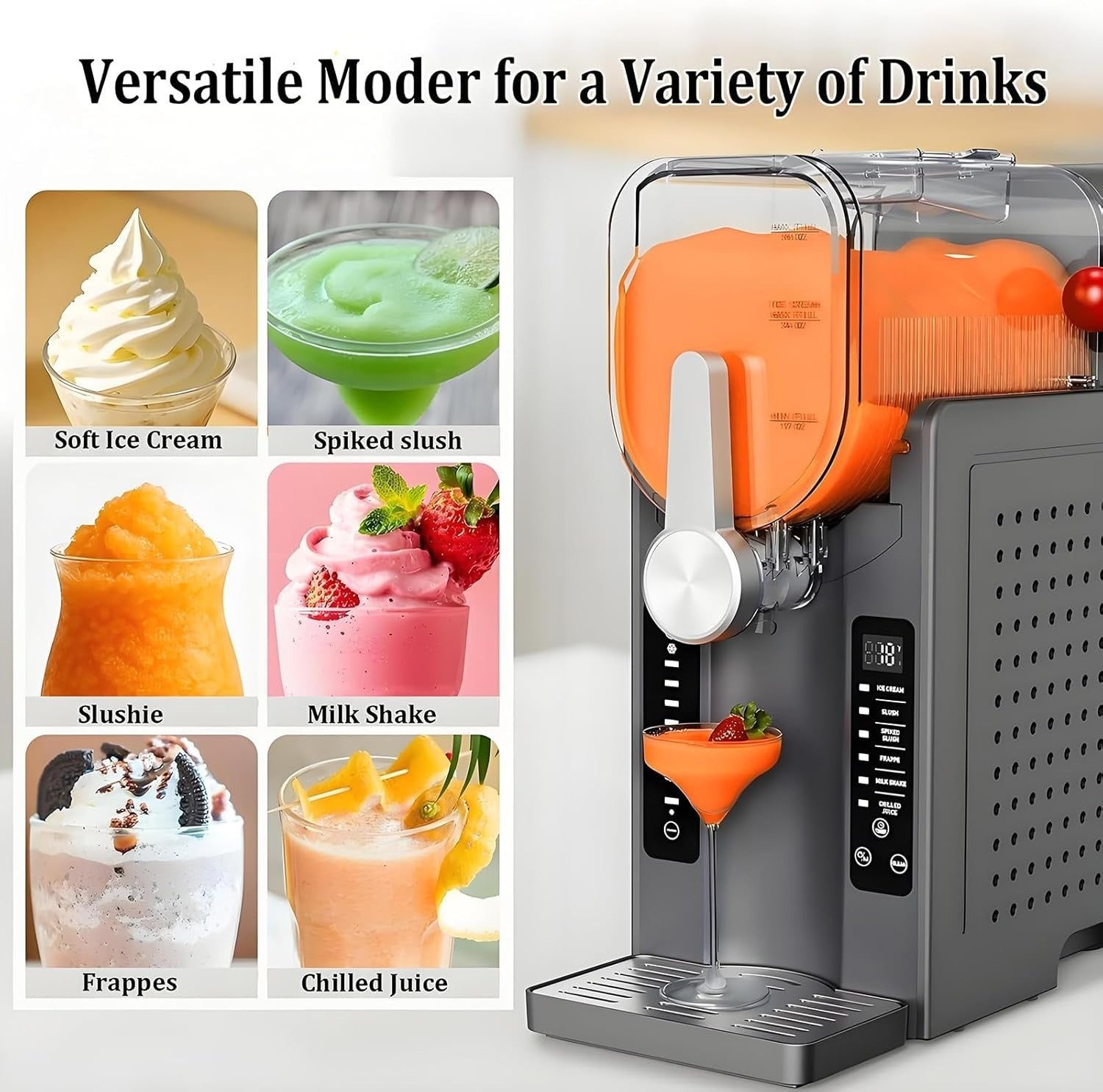 Slushie Machine 1.6L Soft Serve Ice Cream Maker Frozen Drinks
