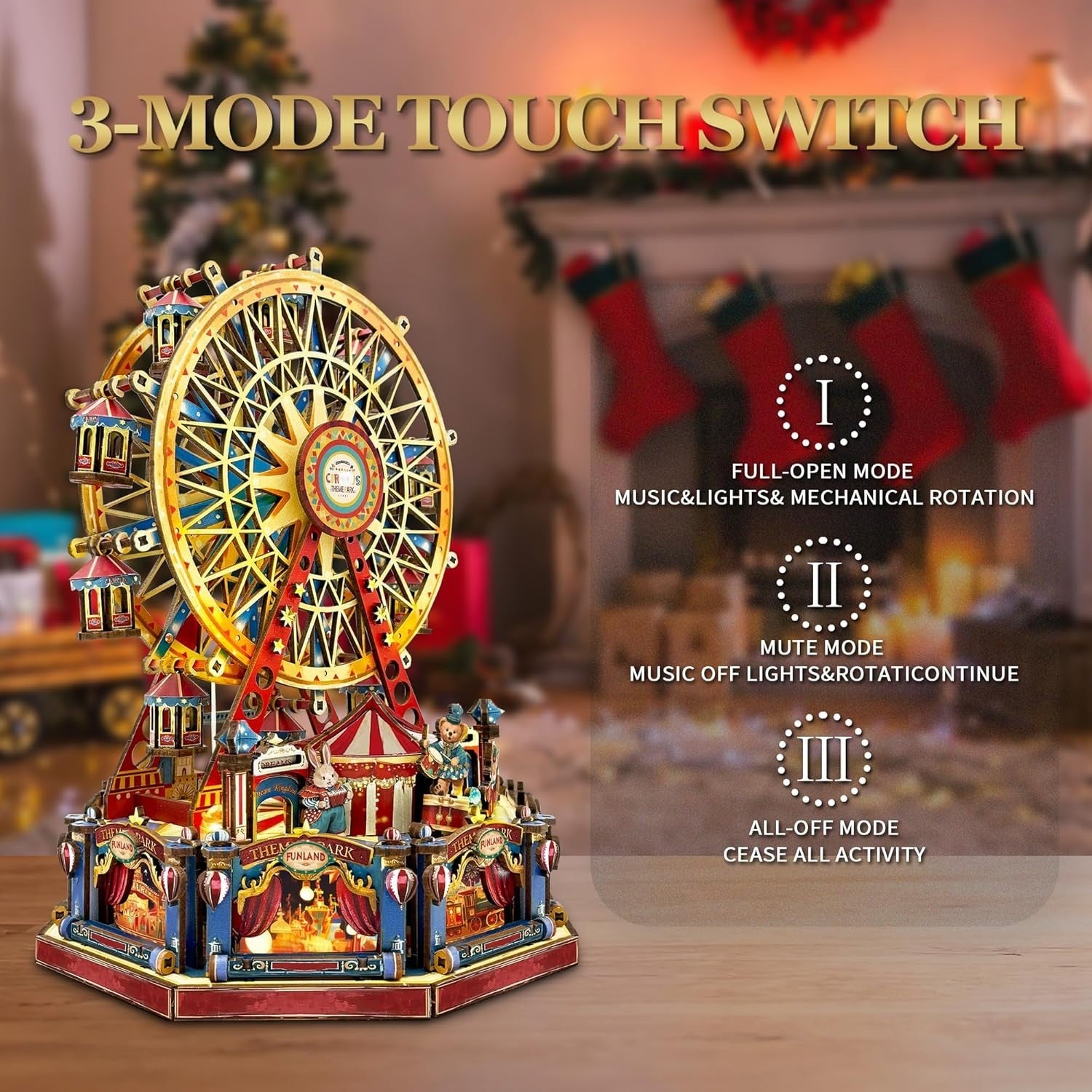 3D Wooden Ferris Wheel Miniature House Kit LED Music DIY 367PCS Adult