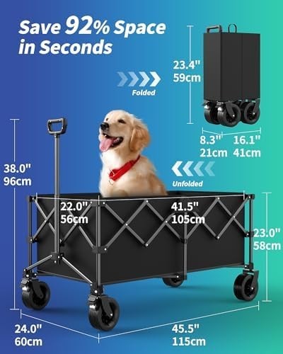 230L Heavy Duty Folding Trolley with Wheels & Adjustable Handle, Portable Wagon