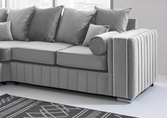 Light Grey Velvet Corner Sofa 5 Seater L Shape 2C2 Couch Chrome Legs