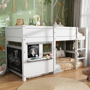 Kids Bunk Bed with Safety Fence, Staircase & Chalkboard – Solid Pine 3FT