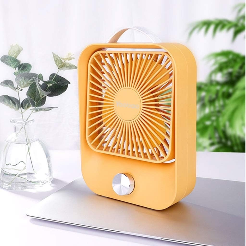 USB Handheld Desk Fan 60° Rotating Silent Mini Portable Fan Rechargeable Yellow