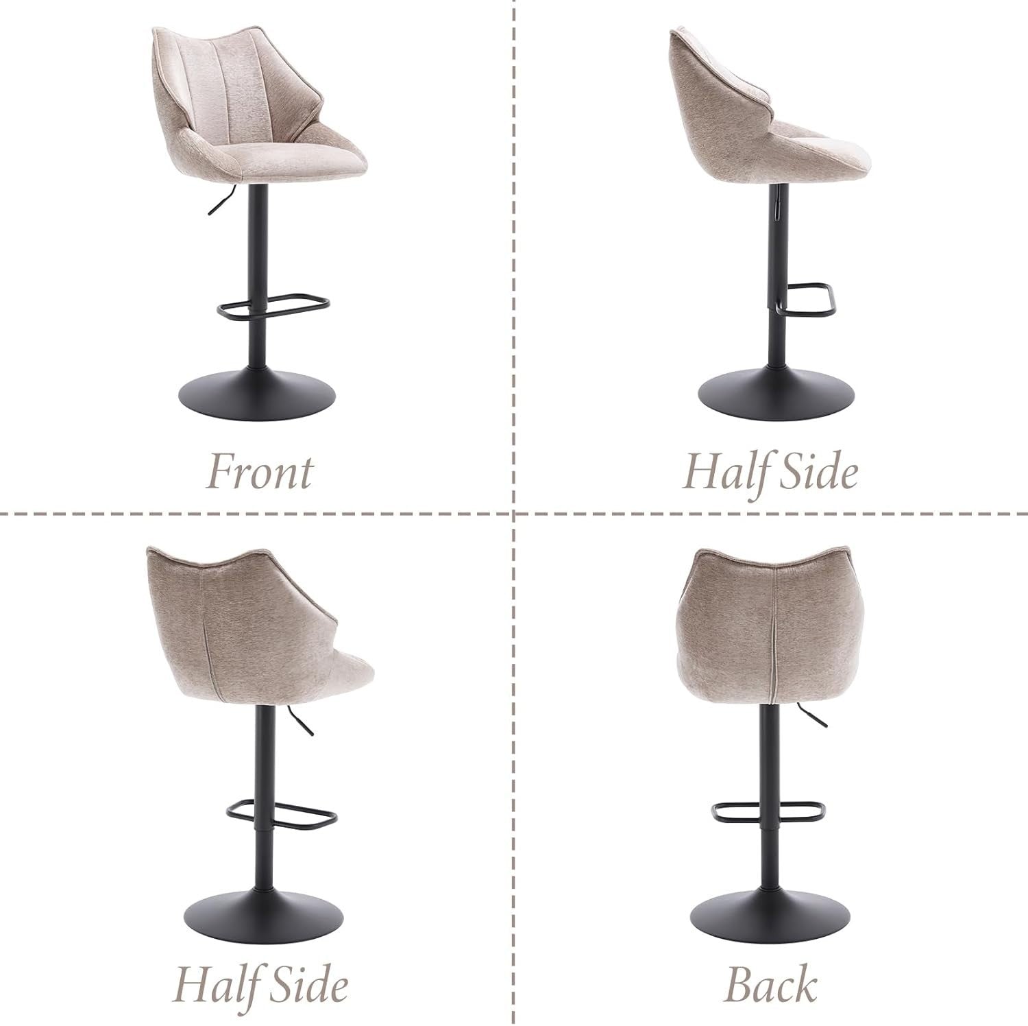 Oatmeal Chenille Bar Stool Set of 2 Adjustable Swivel Kitchen Counter Chairs