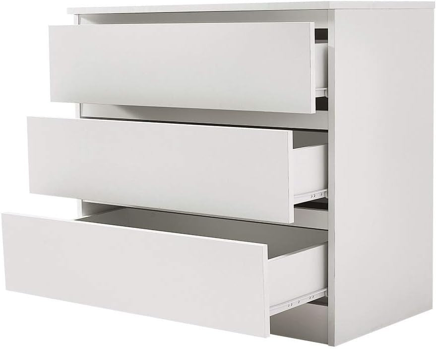 White 3 Drawer Chest | Modern Slim Storage Cabinet | Bedroom Hall Unit