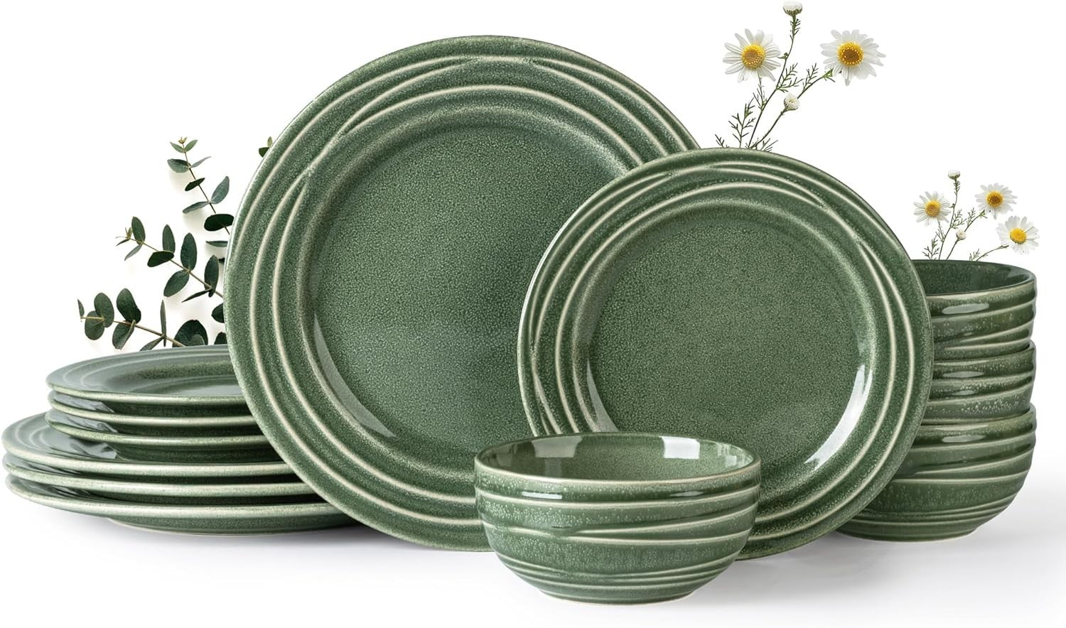 12 Piece Stoneware Dinner Set Plates Bowls Reactive Glaze Dishwasher Safe