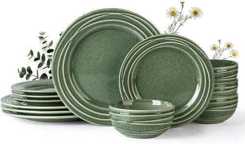12 Piece Stoneware Dinner Set Plates Bowls Reactive Glaze Dishwasher Safe