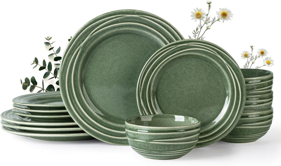 12 Piece Stoneware Dinner Set Plates Bowls Reactive Glaze Dishwasher Safe