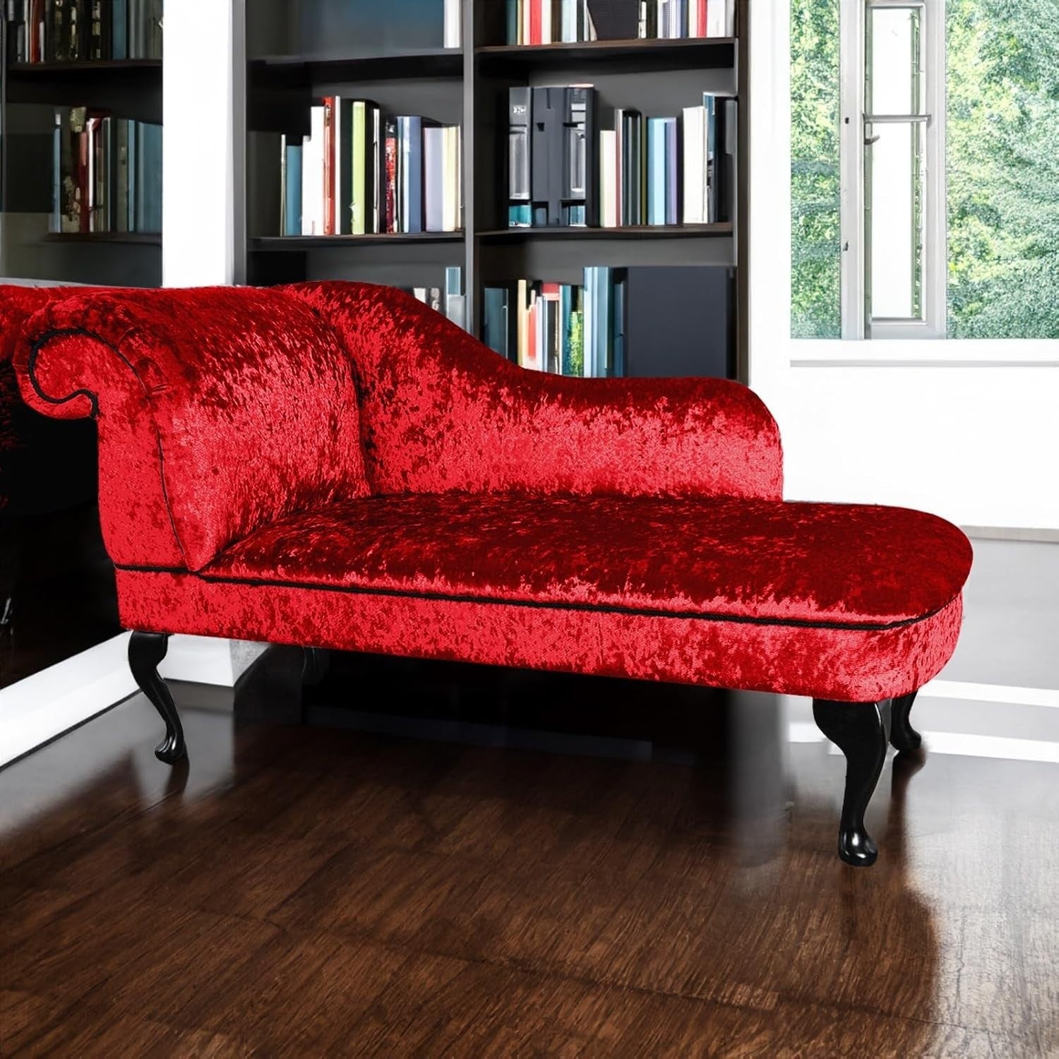Luxury Red Velvet Chaise Lounge Left Hand – Handmade, Backless, UK Made