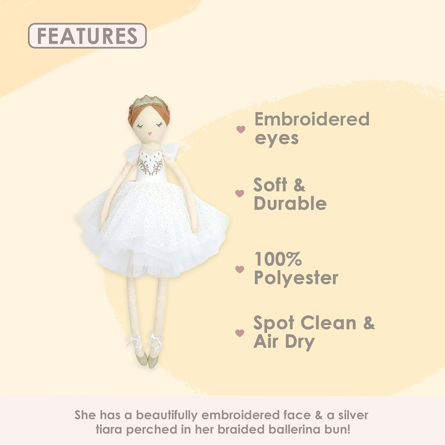 22” Plush Ballerina Doll Soft Tulle Tutu Tiara Elegant Gift