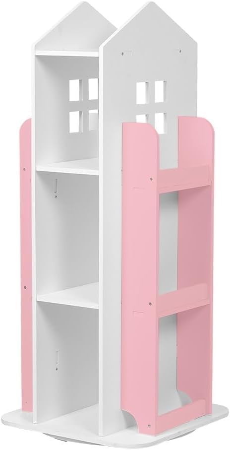 360° Rotating Kids Bookshelf 10-Shelf Freestanding Space-Saving Bookcase Pink