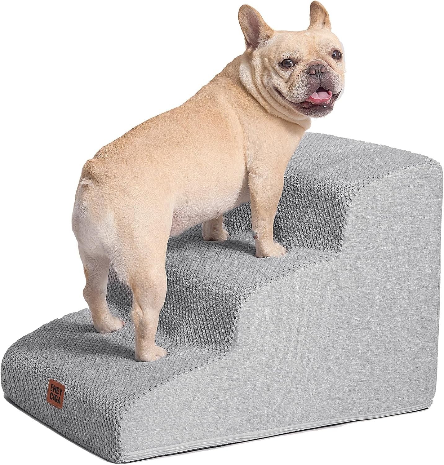 3 Step Dog Stairs for Bed Non Slip Foam Pet Steps Washable Light Grey