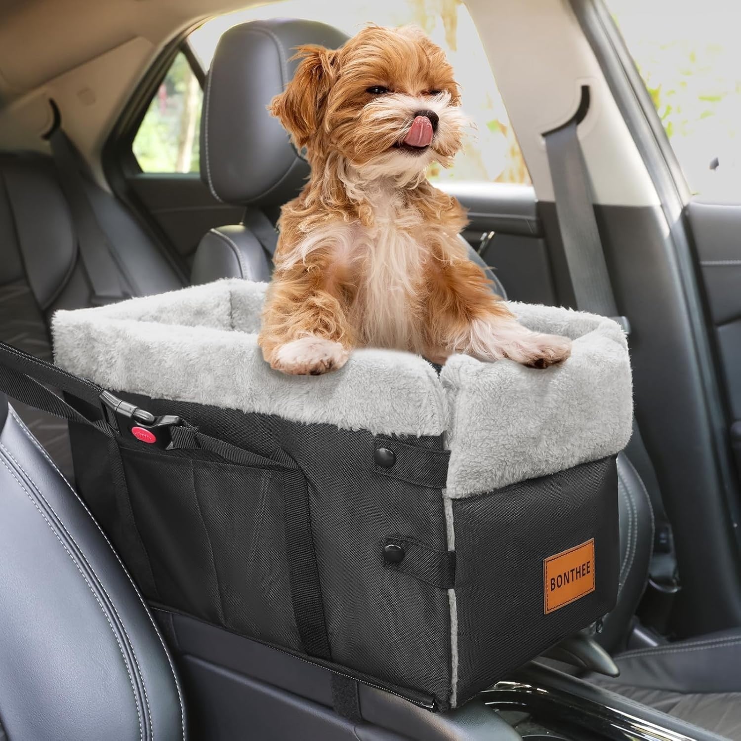 Center Console Dog Car Seat Booster Foldable Safety Leash Storage