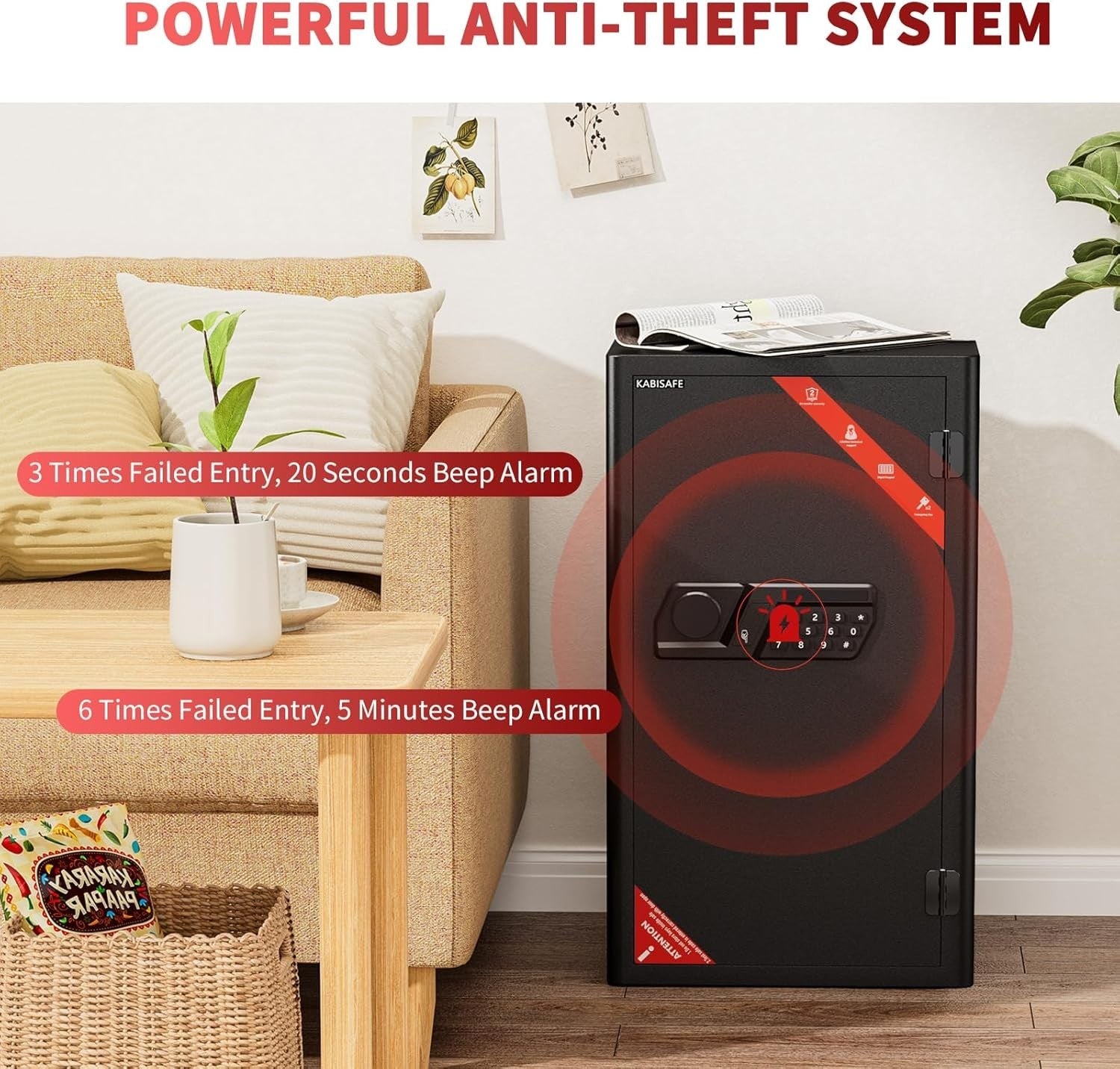 82L Fireproof Safe Box Digital Keypad Security Cabinet with Drawer