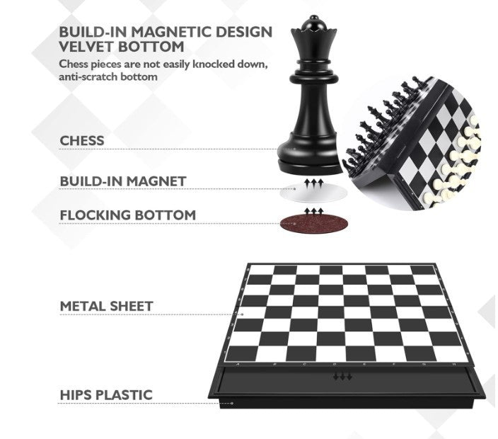 Travel Magnetic Chess Set | Folding Portable Board Game | Kids & Adults Strategy