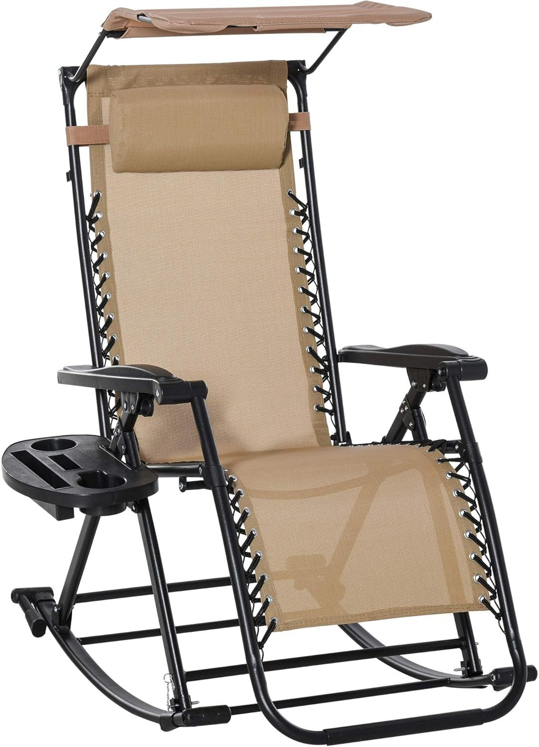 Adjustable Zero Gravity Recliner Rocking Chair with Canopy & Side Holder