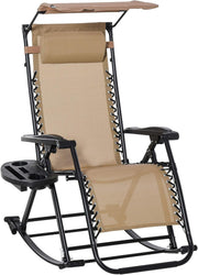 Adjustable Zero Gravity Recliner Rocking Chair with Canopy & Side Holder