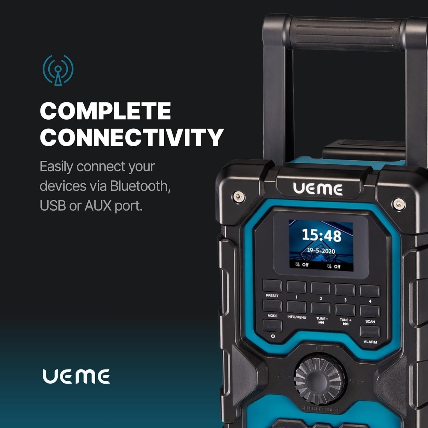 16W DAB/DAB+ FM Bluetooth Site Radio Rechargeable USB AUX