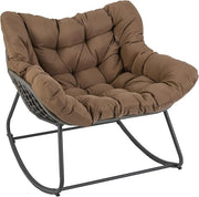 Oversized Rattan Rocking Chair w/ Cushion Indoor Outdoor Patio Garden Seat