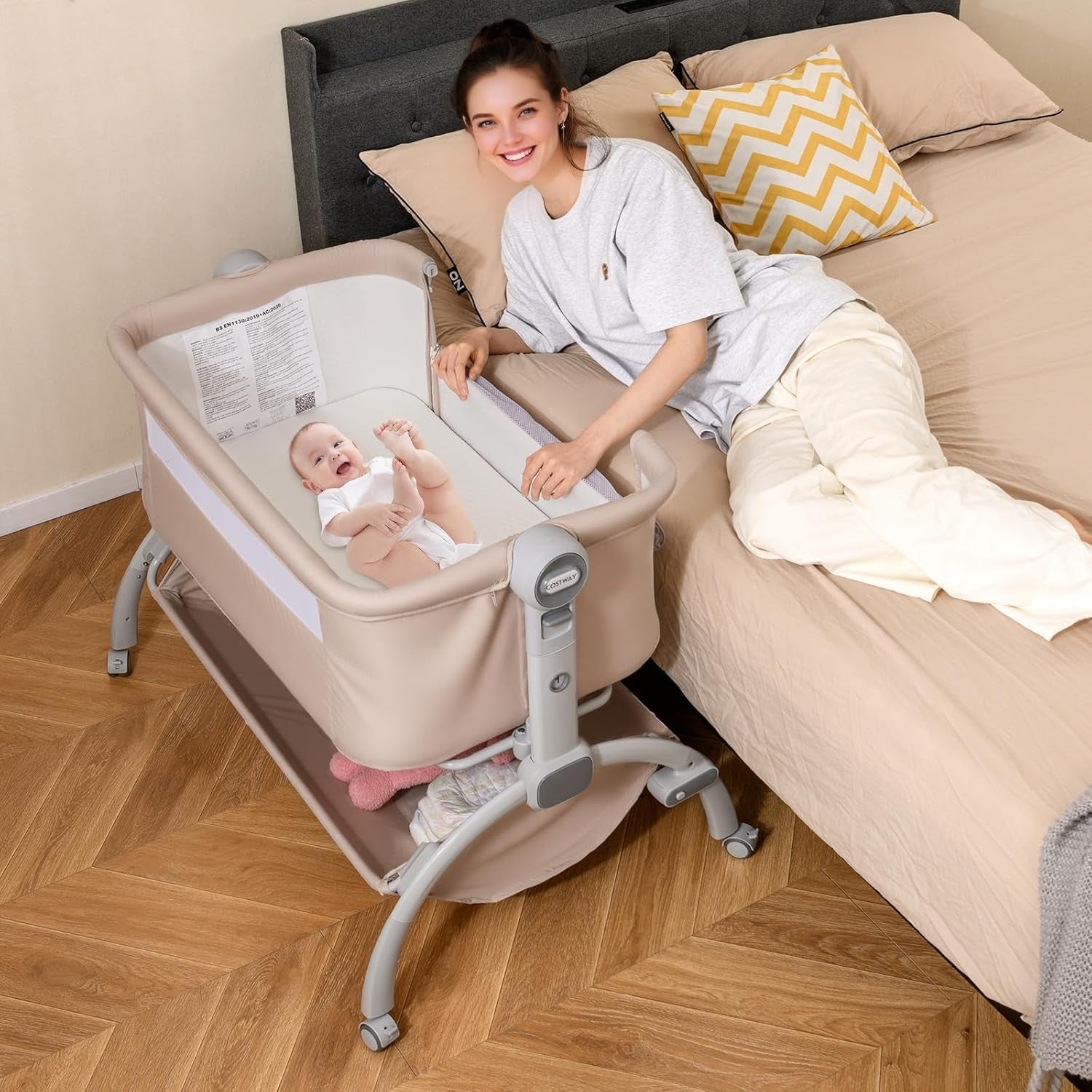 Baby Bedside Crib Adjustable Bassinet with Mattress Newborn Bedside Sleeper