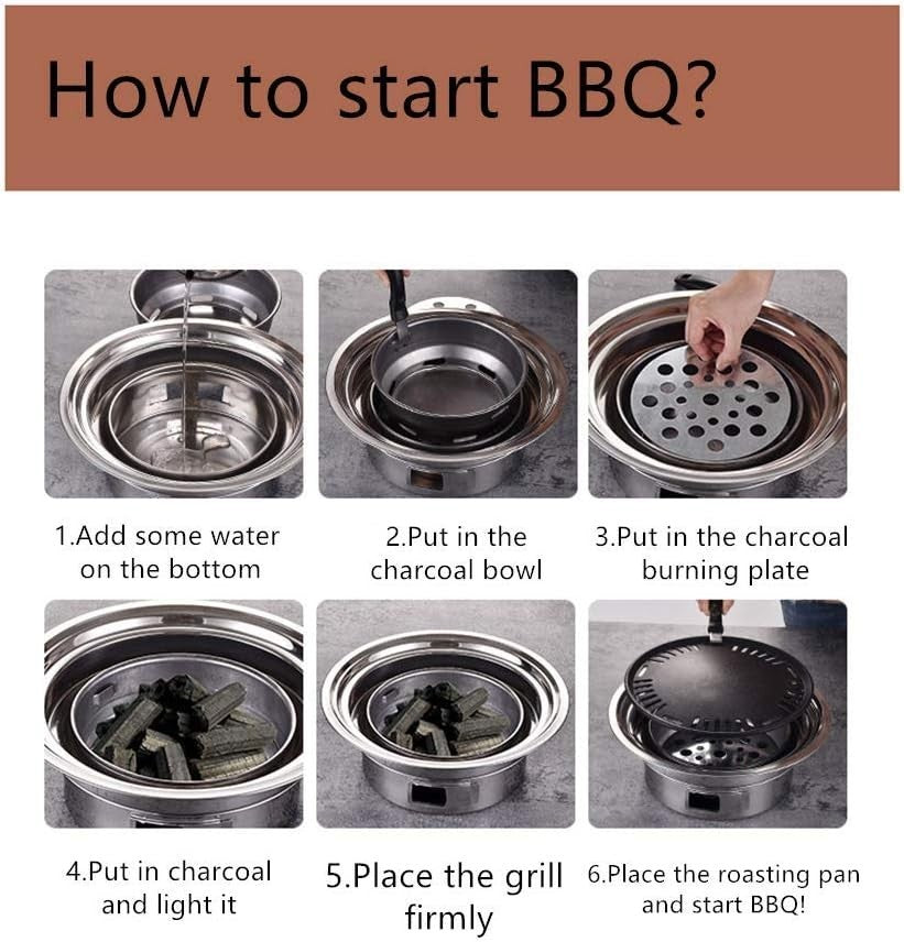 Portable Multifunction Charcoal BBQ Grill Korean Tabletop Smoker Stove Outdoor