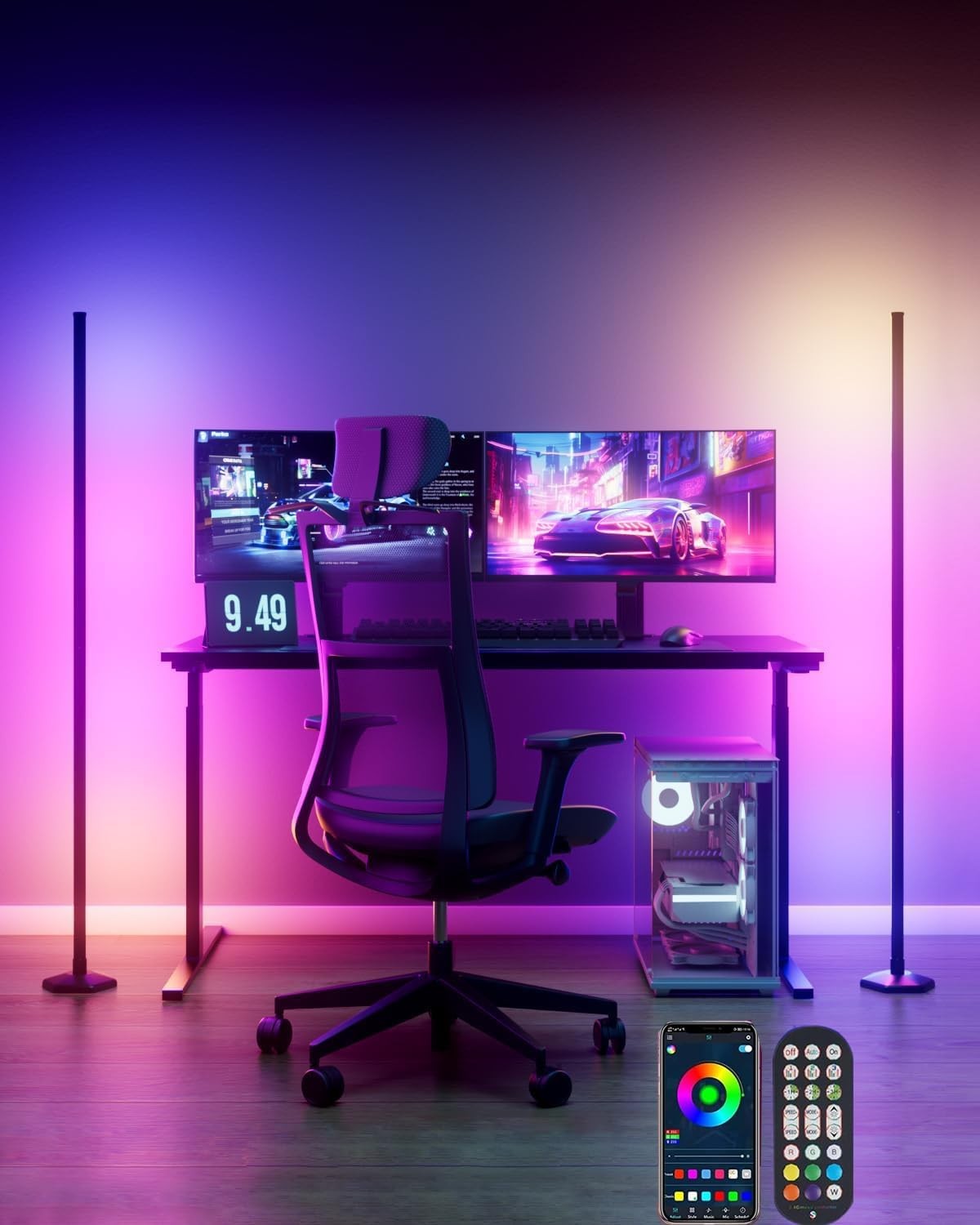 RGB LED Corner Floor Lamp 2 Pack App Remote Music Sync Ambient Light